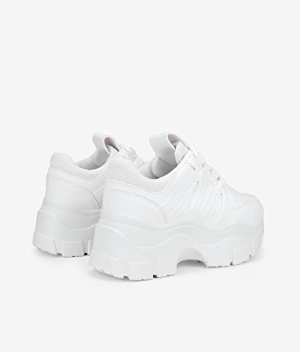 BOSANOVA Zapatillas con Total Look Blanco, Detalle de Trekking en los Cordones y Ligera Suela de Plataforma de 6,5 cm. Cierre con Cordones. Calzado para Mujer Blanco 37