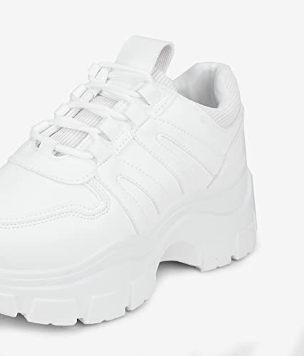 BOSANOVA Zapatillas con Total Look Blanco, Detalle de Trekking en los Cordones y Ligera Suela de Plataforma de 6,5 cm. Cierre con Cordones. Calzado para Mujer Blanco 37