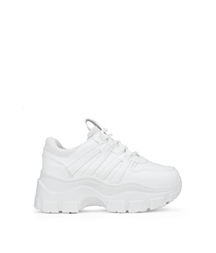 BOSANOVA Zapatillas con Total Look Blanco, Detalle de Trekking en los Cordones y Ligera Suela de Plataforma de 6,5 cm. Cierre con Cordones. Calzado para Mujer Blanco 37