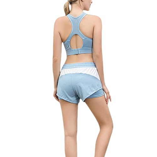 BOTRE Traje de yoga para mujer, ropa de yoga, juego de 5 unidades, ropa deportiva, ropa de correr, ropa deportiva, yoga, ropa de mujer, sujetador y leggings, Azul 03, M