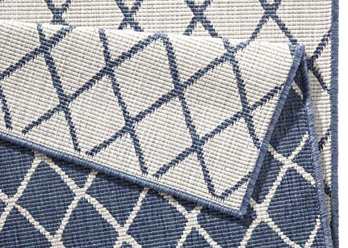 bougari Alfombra Reversible para Interior y Exterior, Color Azul y Crema, 80 x 350 cm