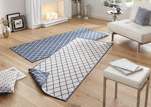 bougari Alfombra Reversible para Interior y Exterior, Color Azul y Crema, 80 x 350 cm