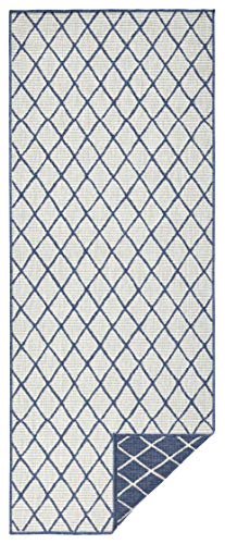 bougari Alfombra Reversible para Interior y Exterior, Color Azul y Crema, 80 x 350 cm