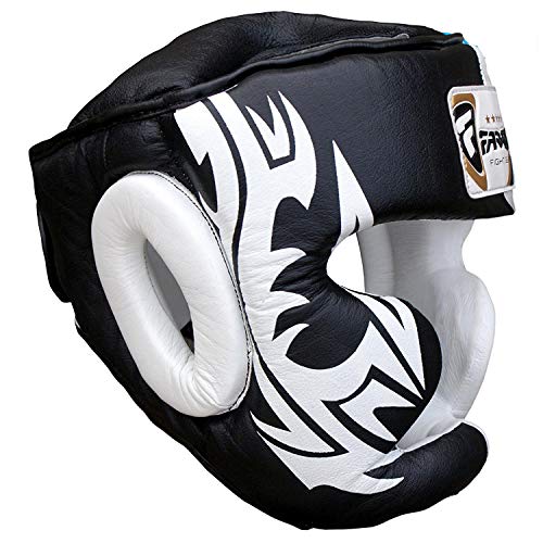 Boxeo Guardia Protector de Cabeza del Casco de Entrenamiento MMA Pro para Toda la Cara, Protección Cheek Sombreros y tocados de Cuero Real (S)