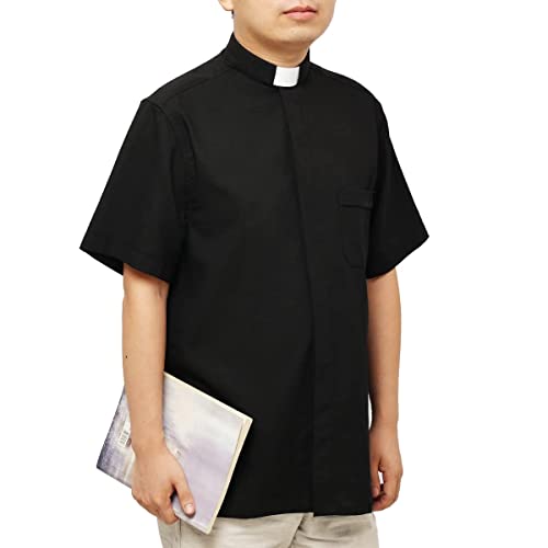 BPURB Camisa de Clero con Cuello Romano para Hombre para Sacerdote, Pastor, Predicador, Ministro, Ideal para Disfraz de Iglesia, Manga Corta, 46