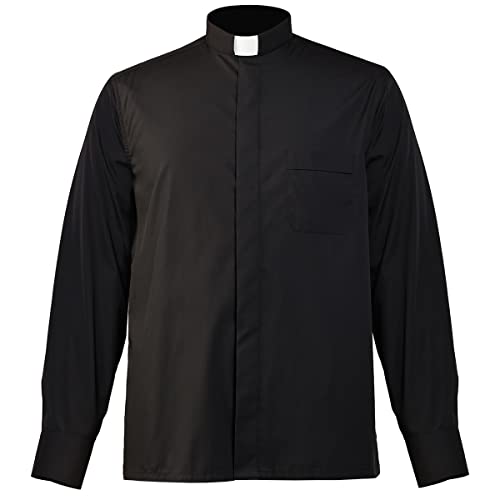 BPURB Camisa de Clero con Cuello Romano para Hombre para Sacerdote, Pastor, Predicador, Ministro, Ideal para Disfraz de Iglesia, Manga Larga, 50