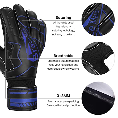 Brace Master Guantes de Portero con Fuerte Agarre y Protección para los Dedos, Guante de Portero de Palma 3 + 3MM para Hombres y Mujeres, Entrenamiento y Partido, Interiores y Exteriores