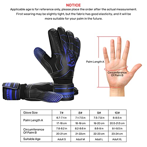 Brace Master Guantes de Portero con Fuerte Agarre y Protección para los Dedos, Guante de Portero de Palma 3 + 3MM para Hombres y Mujeres, Entrenamiento y Partido, Interiores y Exteriores