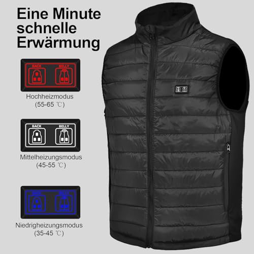 Braoses Chaleco de calefacción para hombre, cómodo chaleco eléctrico con calefacción de 3 niveles, lavable para invierno, al aire libre, senderismo, esquí, senderismo, Negro, XL