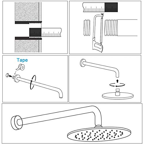 Brazo La Ducha,CHENKEE acero inoxidable Brazo de Ducha Tubo Extensión de Ducha Accesorios ExtensiÓNoporte de Cobre Brazo de Ducha Cromo con de Cinta de Sellado PTFE de 2 rollos para Ducha Lluvia Viene