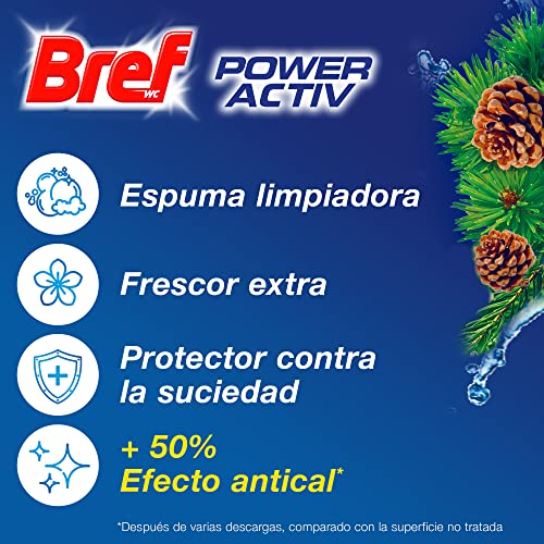 Bref Power Activ Natura Cesta WC (3 unidades), limpia baño para un WC siempre limpio y fresco, limpiador de baños con fórmula antical que elimina la suciedad