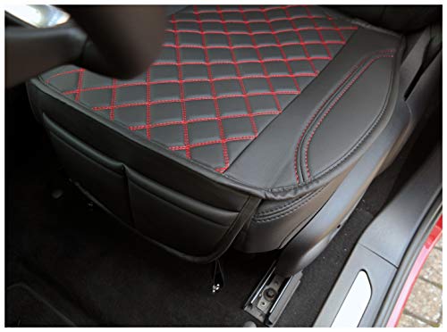 BREMER SITZBEZÜGE Cojín de Asiento de Piel sintética y Piel Textil Compatible con Nissan Almera/Tino cojín en Piel sintética Negro/Rojo Costuras OT402