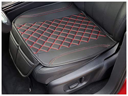 BREMER SITZBEZÜGE Cojín de Asiento de Piel sintética y Piel Textil Compatible con Nissan Almera/Tino cojín en Piel sintética Negro/Rojo Costuras OT402