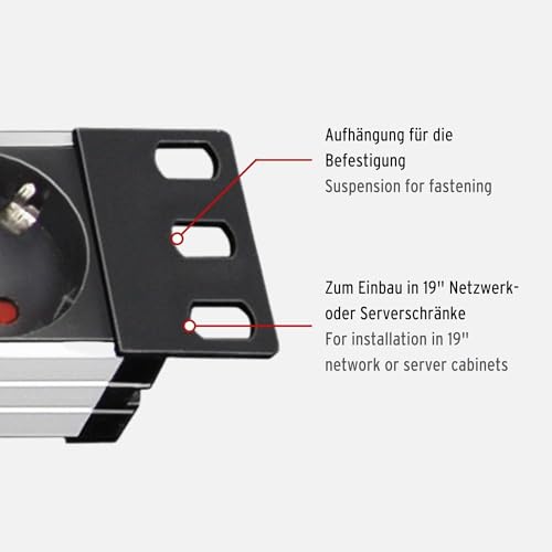 Brennenstuhl Alu-Line regleta enchufes 19" para armario rack con 9 tomas de corriente (cable de 2 m, unidad de distribución, 19" formato para montaje, sin interruptor)