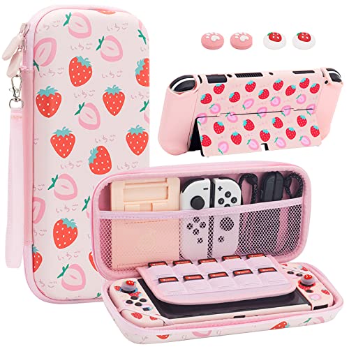 BRHE Funda Grande para Switch OLED Compatible con Nintendo Switch OLED con Funda acoplable, Bonita Bolsa de Transporte Protectora de Viaje Kit de Accesorios de protección portátil (Rosa)