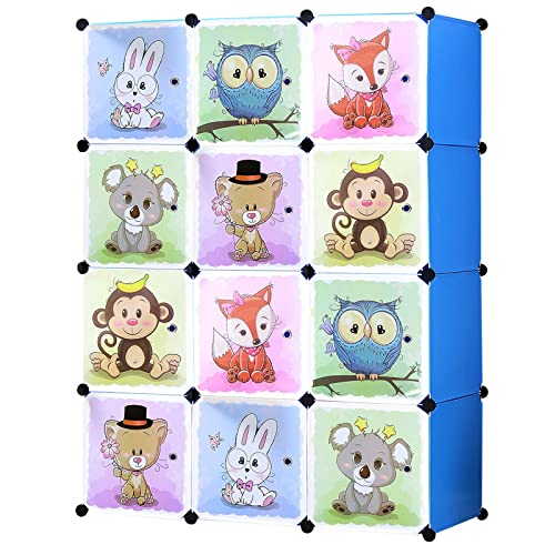 BRIAN & DANY Armario Modular Infantil de Puertas con Motivos de Animales Estanterías por Módulos Armario de Almacenaje, Rosado, 110 x 47 x 147 cm