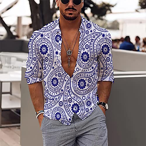 Briskorry Hombres Casual Manga Larga Primavera Verano Turndown Neck 3D Impreso Camisas Moda Top Blusa Camisas Camiseta Ferrol Mola