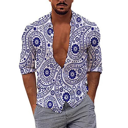 Briskorry Hombres Casual Manga Larga Primavera Verano Turndown Neck 3D Impreso Camisas Moda Top Blusa Camisas Camiseta Ferrol Mola