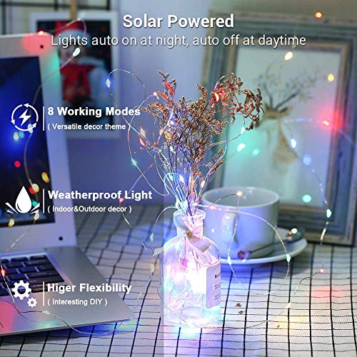 BrizLabs Cadena Luces Solares 2 Paquete 12m 120 LED Guirnalda Luces Solares Exterior Impermeable Iluminación Alambre de Cobre para DIY Navidad Jardín Ventana Valla Boda Decoración, Colores