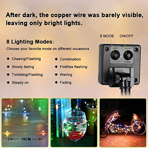 BrizLabs Cadena Luces Solares 2 Paquete 12m 120 LED Guirnalda Luces Solares Exterior Impermeable Iluminación Alambre de Cobre para DIY Navidad Jardín Ventana Valla Boda Decoración, Colores