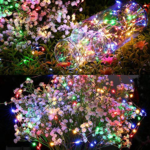 BrizLabs Cadena Luces Solares 2 Paquete 12m 120 LED Guirnalda Luces Solares Exterior Impermeable Iluminación Alambre de Cobre para DIY Navidad Jardín Ventana Valla Boda Decoración, Colores