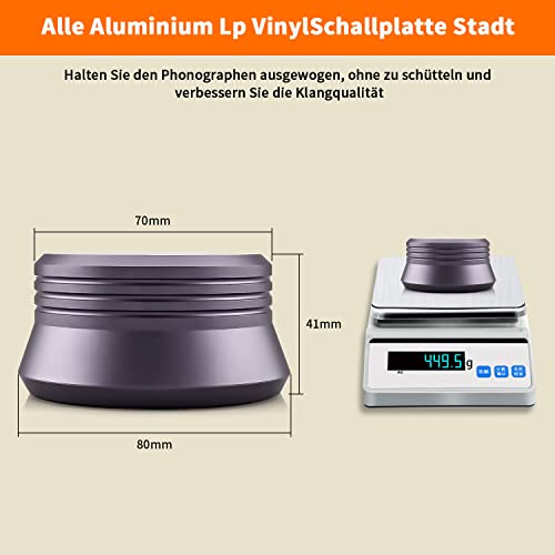 Brollitest Estabilizador de tocadiscos, peso 450 g de diámetro hasta 7 mm, aluminio LP, peso de vinilo, estabilizador para tocadiscos LP Turntables (gris manzana)