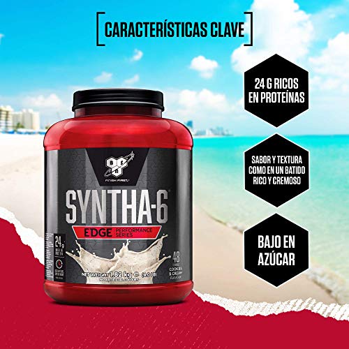 BSN Nutrition Batido de Proteínas de Suero Syntha 6 Edge Bajo en Carbohidratos y Azúcar con Aislado de Proteína de Suero y BCAAs, Suplemento para Ganancia Muscular, Galletas y Crema, 1,87kg