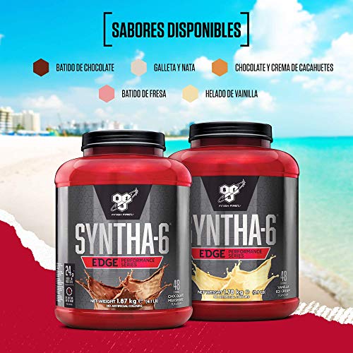 BSN Nutrition Batido de Proteínas de Suero Syntha 6 Edge Bajo en Carbohidratos y Azúcar con Aislado de Proteína de Suero y BCAAs, Suplemento para Ganancia Muscular, Galletas y Crema, 1,87kg