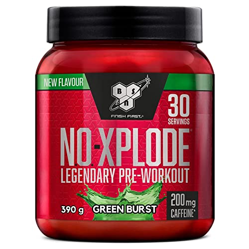 BSN Nutrition N.O.-Xplode Suplemento Alimenticio en Polvo para Preentrenamiento, Apoyo de Energía y Concentración con Cafeína, Aminoácidos, Vitamina C y Zinc, Sabor Explosión Verde, 30 Porciones, 390g