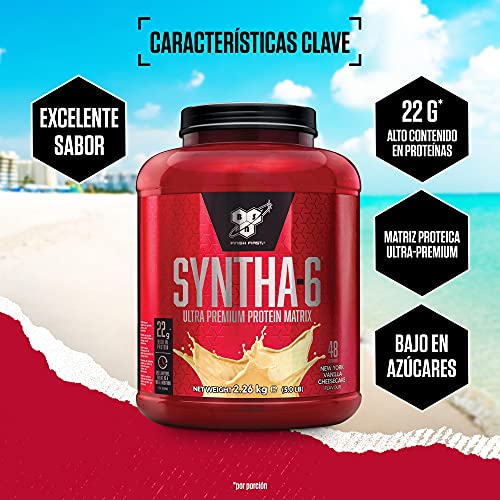 BSN Syntha 6 Proteína en Polvo Ultra-Premium para el Crecimiento y la Reparación Muscular, Bajo en Azúcar y Rico en Proteínas, Sabor Tarta de Queso y Vainilla de Nueva York, 48 Porciones, 2,26 kg