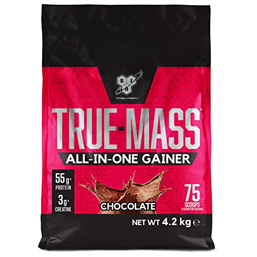 BSN True Mass All-In-One Gainer Polvo de Proteína y Carbohidratos con Creatina, Glutamina, Vitamina D y Zinc, Polvo Ganancia Muscular y Recuperación Post-entrenamiento, Chocolate, 25 Porc., 4,2 kg