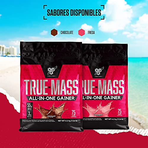 BSN True Mass All-In-One Gainer Polvo de Proteína y Carbohidratos con Creatina, Glutamina, Vitamina D y Zinc, Polvo Ganancia Muscular y Recuperación Post-entrenamiento, Chocolate, 25 Porc., 4,2 kg