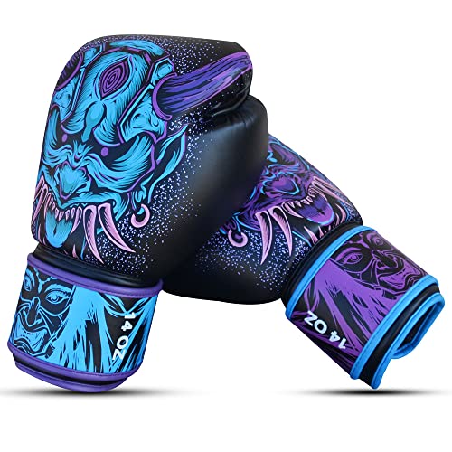 BUDDHA FIGHT WEAR - Guantes de Boxeo Fantasy Luzbel - Muay Thai - Kick Boxing - Piel Sintética Tejido Interior Resistente A Olores - Costura Reforzada - Colores Azules - Talla 12 Oz