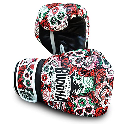 BUDDHA FIGHT WEAR - Guantes de Boxeo Mexican - Muay Thai - Kick Boxing - Piel Sintética Relleno Interior GS-3 - Protección contra Impactos - Color Rojo - Talla 16 Onz