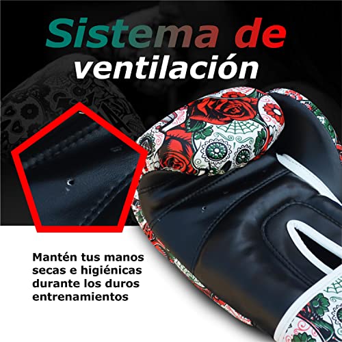 BUDDHA FIGHT WEAR - Guantes de Boxeo Mexican - Muay Thai - Kick Boxing - Piel Sintética Relleno Interior GS-3 - Protección contra Impactos - Color Rojo - Talla 10 Onz