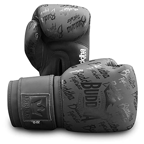 Buddha Fight Wear. Guantes de Entrenamiento y Combate, Special Edition, Fabricados a Mano, Boxeo, Muay Thai, Kick Boxing y MMA Modelo Top Premium Negro Mate 12 Onzas