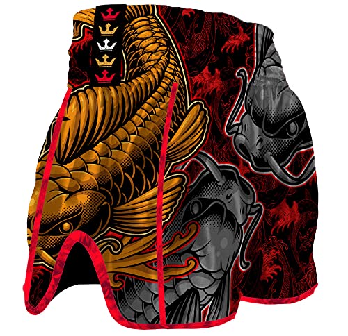 Buddha Fight Wear. Short Retro Koy Premium Negro. Especialmente diseñado para el Kick Boxing, Muay Thai, K1 o Cualquier modalidad de Deportes de Contacto. Talla XL (70 a 80 Kgs)