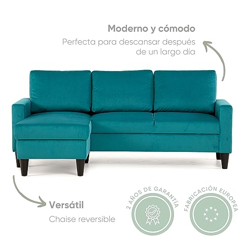 BUDWING Fox Sofá de Salon 3 plazas Chaise Longue Esquinero Rebersible Izquierda o Derecha Tapizado Tela (Turquesa)