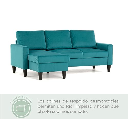 BUDWING Fox Sofá de Salon 3 plazas Chaise Longue Esquinero Rebersible Izquierda o Derecha Tapizado Tela (Turquesa)