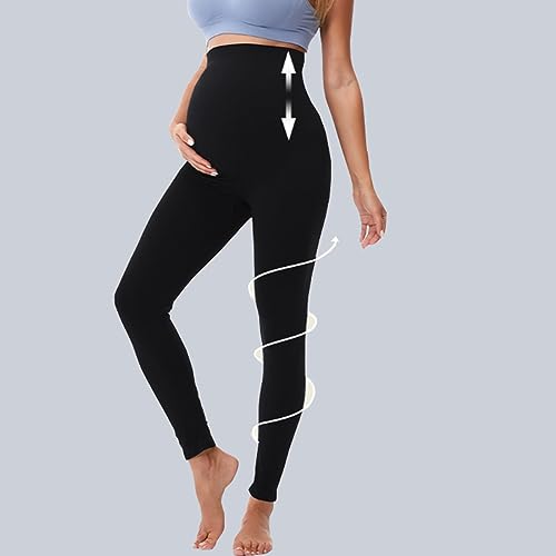 Buliezy Leggings premamá, Embarazada Leggings elástico Suave Pantalones de Yoga opacos para Embarazadas, Largos Pantalones para Embarazadas Negro, Cintura Alta Polainas Maternidad