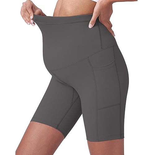 Buliezy Pantalones Cortos de Yoga de Maternidad Joggers para Embarazadas Pantalones premamá sin Costuras,Pantalones de chándal premamá con Bolsillos