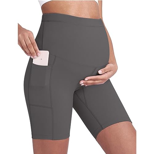 Buliezy Pantalones Cortos de Yoga de Maternidad Joggers para Embarazadas Pantalones premamá sin Costuras,Pantalones de chándal premamá con Bolsillos