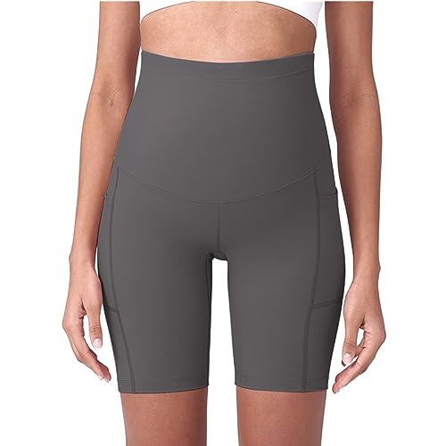 Buliezy Pantalones Cortos de Yoga de Maternidad Joggers para Embarazadas Pantalones premamá sin Costuras,Pantalones de chándal premamá con Bolsillos