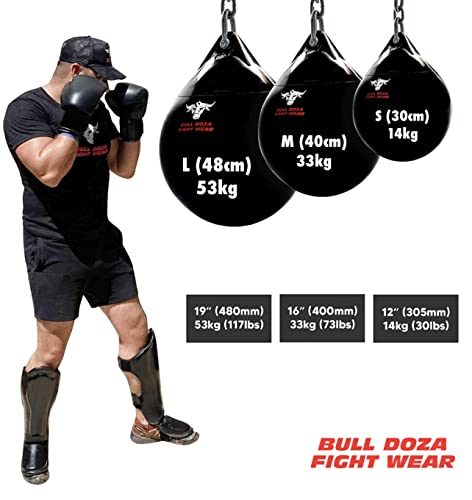 BULL DOZA FIGHT WEAR Saco de Boxeo Pro Hydro - Resistente al Agua Negro L 19" 53kg