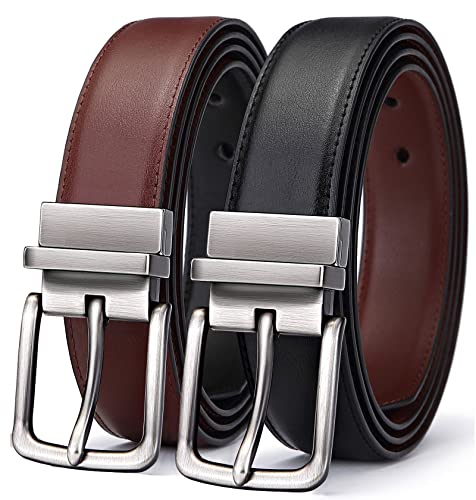 BULLIANT Cinturón Hombre, Cinturón Reversible de Cuero 31mm,Un Revés para 2 Colores,Tamaño Ajuste,Negro/Marrón Claro73,110cm/34-36" Cintura ajuste