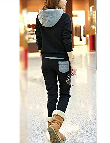 BUOYDM 2piezas Chándales para Mujer Hoodie Sweatshirt con Capucha + Pantalones Conjuntos Deportivos Hoodie Sweatshir para Otoño e Invierno, Negro L