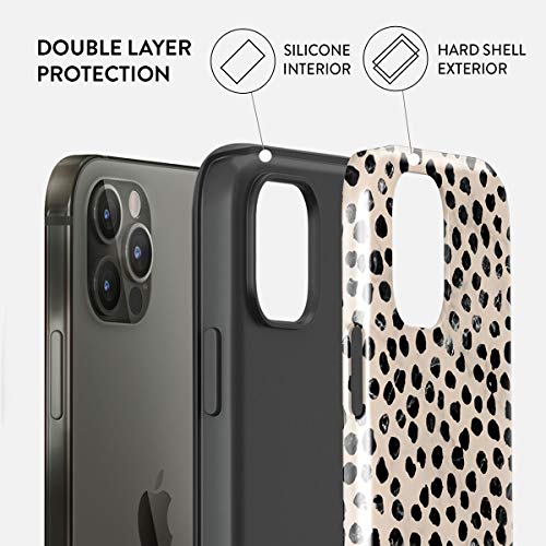 BURGA Funda de teléfono compatible con iPhone 12 PRO MAX – Patrón de lunares negros nude almendra latte moda lindo para niñas resistente a prueba de golpes doble capa carcasa rígida + funda protectora