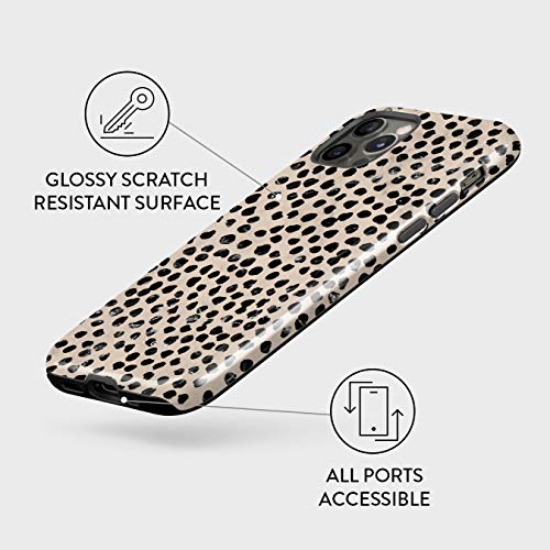 BURGA Funda de teléfono compatible con iPhone 12 PRO MAX – Patrón de lunares negros nude almendra latte moda lindo para niñas resistente a prueba de golpes doble capa carcasa rígida + funda protectora