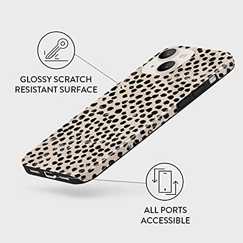 BURGA Funda para teléfono Compatible con iPhone 14 Plus, Carcasa rígida híbrida de 2 Capas + Funda Protectora de Silicona, diseño de Lunares Negros, Almendra Latte Nude, Resistente a arañazos, a