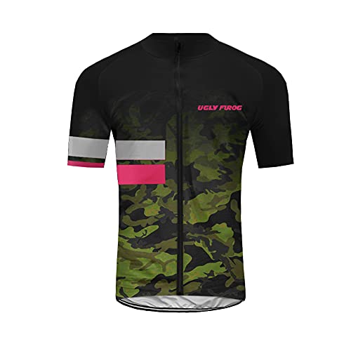 BurningBikewear Camuflaje Serie Women Wear Mujer Manga Corta Ciclismo Jersey Full Zip Humedad Wicking, Transpirable Running Tops - Bike Biking Shirt de Uglyfrog